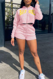 Pink Fashion Casual Letter Print Zipper Hooded Collar Long Sleeve Two Pieces