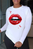 Rose Red Fashion Casual Lips Printed Basic O Neck T-Shirts