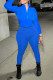 Blue Fashion Casual Solid Basic Zipper Collar Long Sleeve Two Pieces