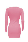 Pink Sexy Casual Solid Hollowed Out O Neck Long Sleeve Dresses