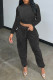Black Fashion Casual Solid Basic O Neck Long Sleeve Two Pieces