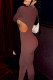 Brown Sexy Casual Solid Hollowed Out Half A Turtleneck Skinny Jumpsuits