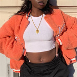 Orange Fashion Casual Letter Print Cardigan Outerwear