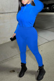 Blue Fashion Casual Solid Basic Zipper Collar Long Sleeve Two Pieces