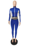 Red Fashion Casual Patchwork Basic Zipper Collar Long Sleeve Two Pieces