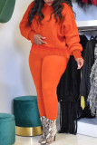 Orange Fashion Casual Solid Basic Turtleneck Long Sleeve Two Pieces