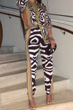 Multicolor Fashion Casual Print Patchwork Turndown Collar Long Sleeve Two Pieces