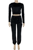 Silver Fashion Casual Solid Basic O Neck Long Sleeve Two Pieces