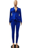 Black Casual Two Piece Suits Patchwork ruffle Solid pencil Long Sleeve