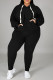 Black Fashion Casual Solid Basic Hooded Collar Plus Size Two Pieces