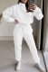 White Fashion Casual Solid Patchwork Turtleneck Long Sleeve Two Pieces