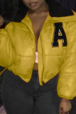 Yellow Fashion Casual Letter Patchwork Outerwear