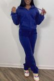 Red Fashion Casual Solid Zipper Hooded Collar Long Sleeve Two Pieces