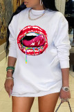 Multicolor Fashion Casual Lips Printed Basic O Neck Long Sleeve Dresses