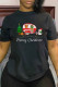Black Party Cute Print Patchwork Letter O Neck T-Shirts