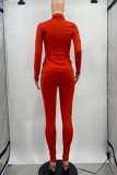 Red Casual Solid Split Joint Turtleneck Long Sleeve Two Pieces