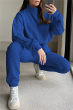Blue Fashion Casual Solid Patchwork Turtleneck Long Sleeve Two Pieces