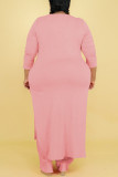 Pink Casual Solid Split Joint Slit O Neck Long Sleeve Two Pieces