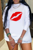Multicolor Fashion Casual Lips Printed Basic O Neck Long Sleeve Dresses
