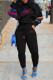 Black Fashion Sportswear Print Patchwork O Neck Long Sleeve Two Pieces