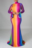 Multicolor Casual Elegant Print Patchwork Turtleneck Long Sleeve Dresses