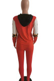 Rose Red Fashion Casual Leopard Patchwork O Neck Long Sleeve Two Pieces