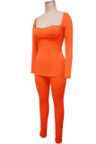 Purple Fashion Casual Solid Slit Square Collar Long Sleeve Two Pieces