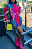 Yellow Sexy Print Patchwork Half A Turtleneck Pencil Skirt Dresses
