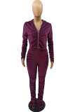 Light Purple Fashion Sexy Adult Pleuche Solid Fold Hooded Collar Long Sleeve Regular Sleeve Regular Two Pieces
