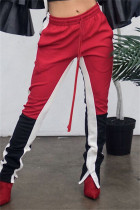 Red Fashion Casual Patchwork Split Joint Regular Trousers