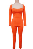 Purple Fashion Casual Solid Slit Square Collar Long Sleeve Two Pieces