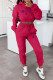 Rose Red Fashion Street Print Letter Hooded Collar Long Sleeve Two Pieces