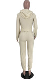 Coffee Fashion Casual Solid Basic Hooded Collar Long Sleeve Two Pieces
