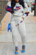 Grey Fashion Sportswear Print Patchwork O Neck Long Sleeve Two Pieces