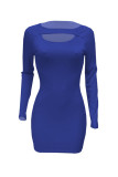 Pink Sexy Casual Solid Hollowed Out O Neck Long Sleeve Dresses