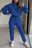 Blue Fashion Casual Solid Patchwork Turtleneck Long Sleeve Two Pieces