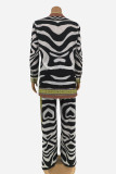 Multicolor Fashion Casual Print Patchwork Turndown Collar Long Sleeve Two Pieces