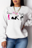 Grey Fashion Casual Print Patchwork Letter O Neck Tops