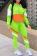 Fluorescent Green Fashion Sportswear Print Patchwork Zipper Collar Long Sleeve Two Pieces