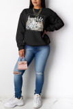 Black Fashion Simplicity Print Patchwork O Neck Tops