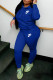 Blue Fashion Casual Letter Embroidered Hooded Collar Long Sleeve Two Pieces