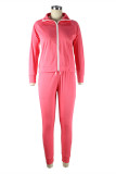 Pink Casual Sportswear Patchwork Split Joint Zipper Collar Long Sleeve Two Pieces