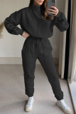 Blue Fashion Casual Solid Patchwork Turtleneck Long Sleeve Two Pieces