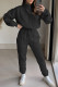 Black Fashion Casual Solid Patchwork Turtleneck Long Sleeve Two Pieces