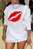 Multicolor Fashion Casual Lips Printed Basic O Neck Long Sleeve Dresses