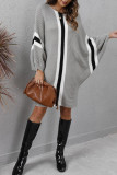 Camel Casual Print Patchwork O Neck Long Sleeve Dresses