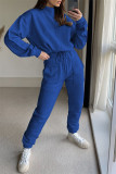 Blue Fashion Casual Solid Patchwork Turtleneck Long Sleeve Two Pieces