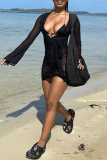 Black Sexy Solid Mesh V Neck Pencil Skirt Dresses