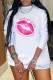 Pink Fashion Casual Lips Printed Basic O Neck Long Sleeve Dresses