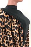 Blue O Neck Long Sleeve Leopard Patchwork